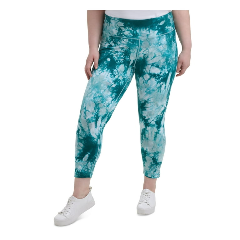 CALVIN KLEIN PERFORMANCE Womens Turquoise Stretch Pocketed Pull-on Style  Tie Dye Active Wear Skinny Leggings Plus 3X 