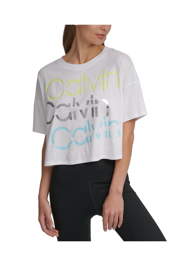 Womens White Logo Graphic Short Sleeve Crew Neck Crop Top XL
