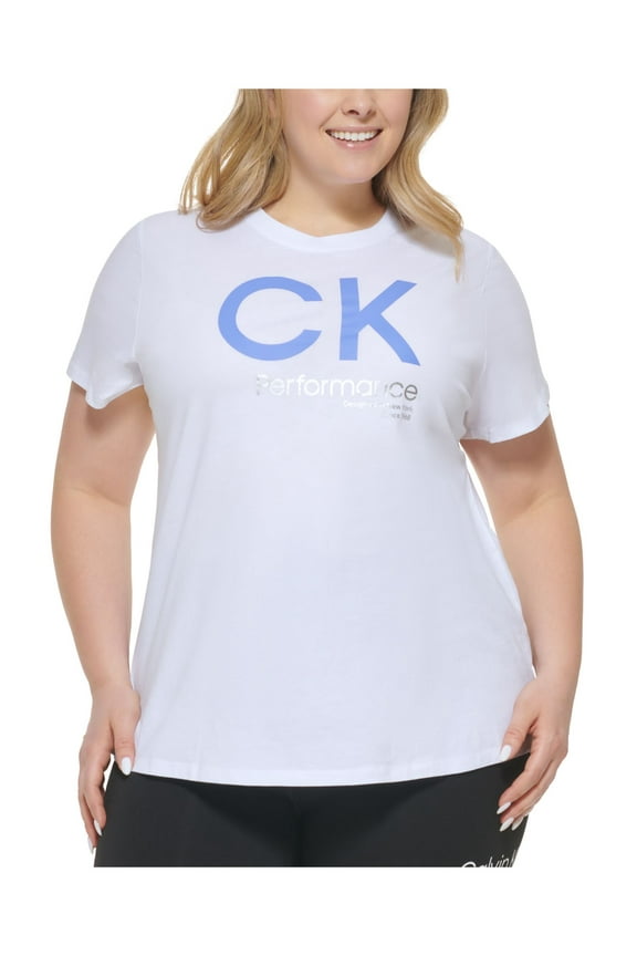 Womens White Logo Graphic Short Sleeve Crew Neck T-Shirt Plus 2X