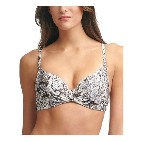 CALVIN KLEIN Women's Beige Snake Print Sweetheart Neck Lined Twist Front Adjustable Underwire Swimsuit Top XS