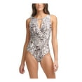 thumbnail image 1 of CALVIN KLEIN Women's Beige Snake Print Tummy Control High Neck One Piece Swimsuit 14, 1 of 3