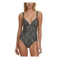 thumbnail image 1 of CALVIN KLEIN Women's Black Animal Print Tummy Control Full Coverage Stretch Deep V Neck Adjustable One Piece Swimsuit 6, 1 of 2