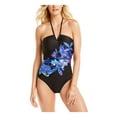 thumbnail image 1 of CALVIN KLEIN Women's Black Floral Removable Cups V-wire Halter Tankini Swimsuit Top 8, 1 of 4