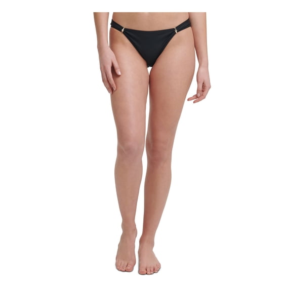 CALVIN KLEIN Women's Black Stretch Slider-Detail Lined Moderate Coverage Adjustable Bikini Swimsuit Bottom M