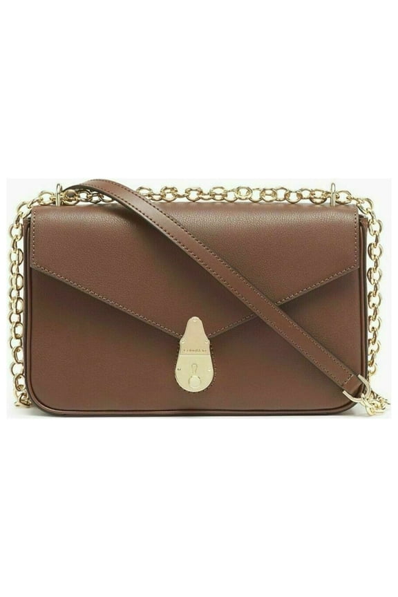 Women's Brown Leather Chain Strap Crossbody Handbag Purse