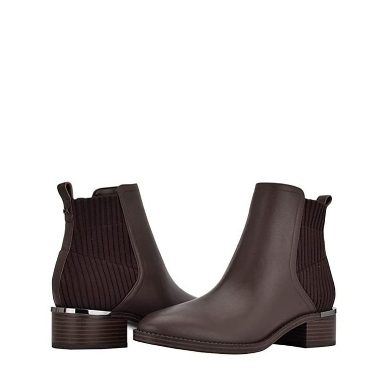 CALVIN KLEIN Women's Deandre Dark Brown Leather Boots, Size 7.5