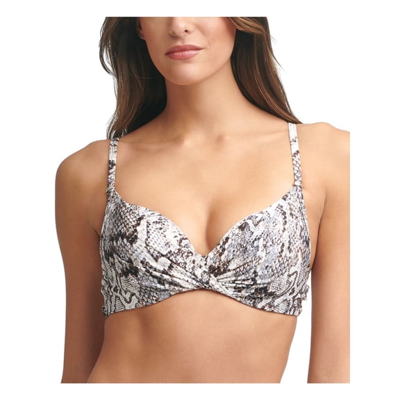 CALVIN KLEIN Women's White Snake Print Sweetheart Neck Lined Twist Front Adjustable Underwire Swimsuit Top S