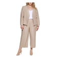 thumbnail image 1 of CALVIN KLEIN Womens Beige Zippered Pocketed Hook And Bar Closure Pleated Herringbone Wear To Work Wide Leg Pants Plus 18W, 1 of 1