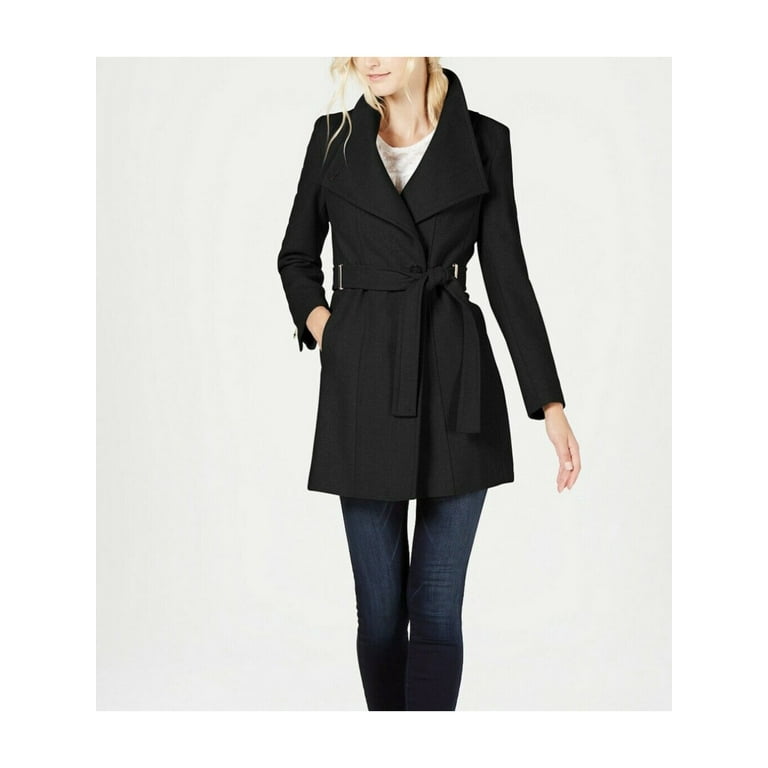 CALVIN KLEIN Womens Black Wrap Winter Coat Jacket PXL Belted Petites