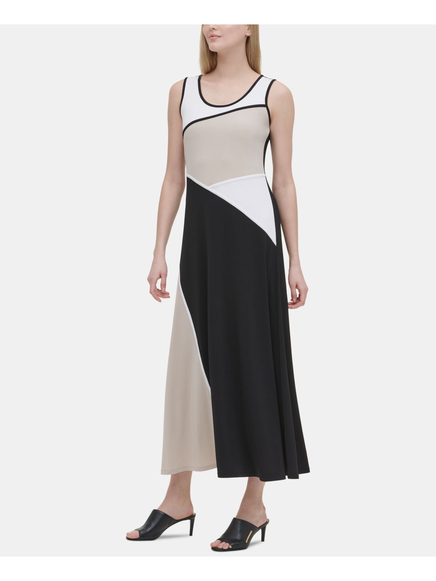 calvin klein black and ivory dress Calvin Klein Colorblocked Maxi Dress Black/Latte Multi XS