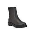 thumbnail image 1 of CALVIN KLEIN Womens Black Goring Padded Greg Almond Toe Block Heel Zip-Up Leather Booties 6 M, 1 of 1