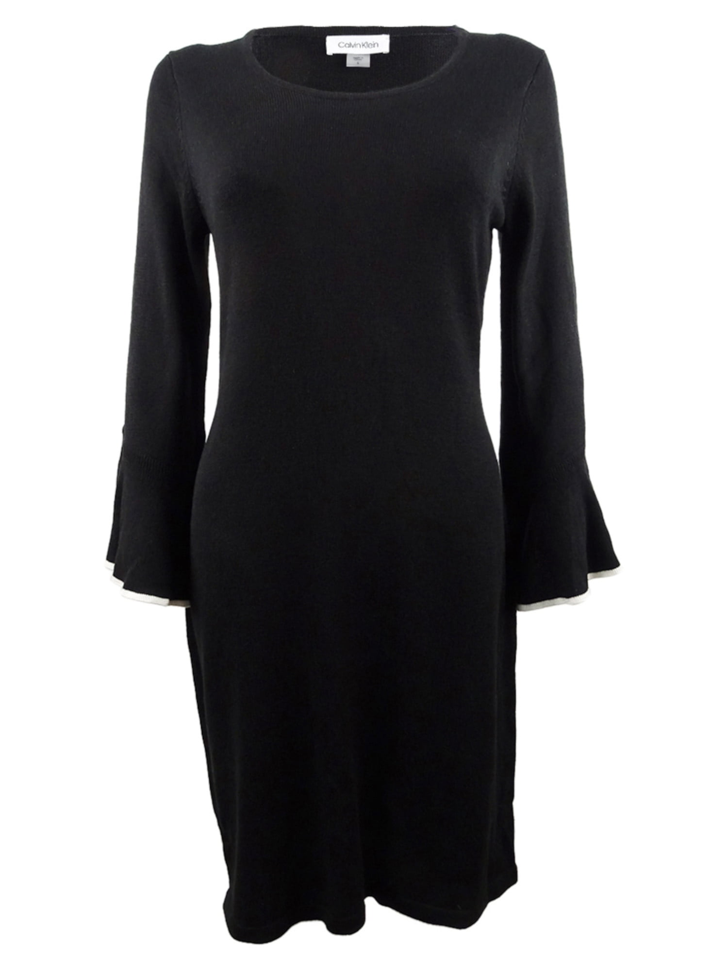 CALVIN KLEIN Womens Black Long Sleeve Crew Neck Knee Length Dress Petites PM