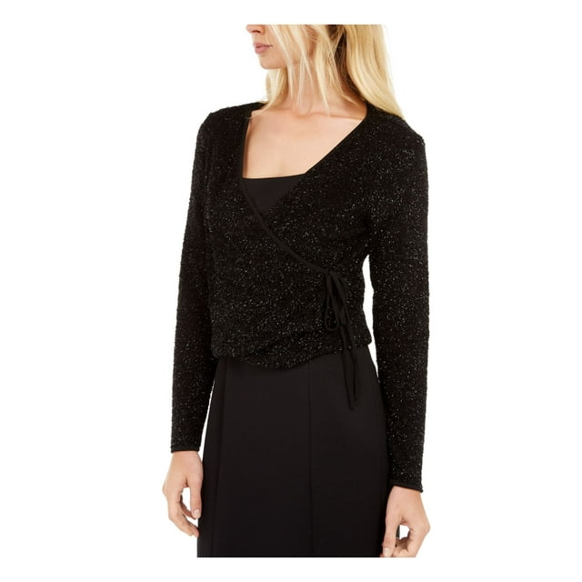 CALVIN KLEIN Womens Black Long Sleeve V Neck Wrap Party Sweater Size: XL