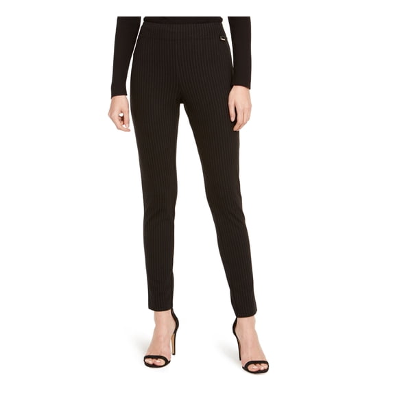 CALVIN KLEIN Womens Black Pull On Pinstripe Skinny Pants S