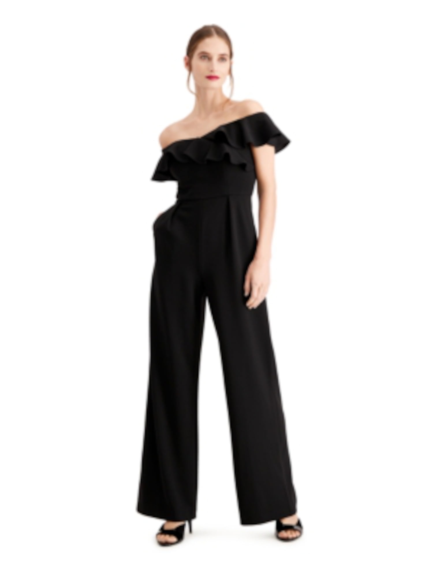 Calvin klein black jumpsuit ruffle sleeve shop