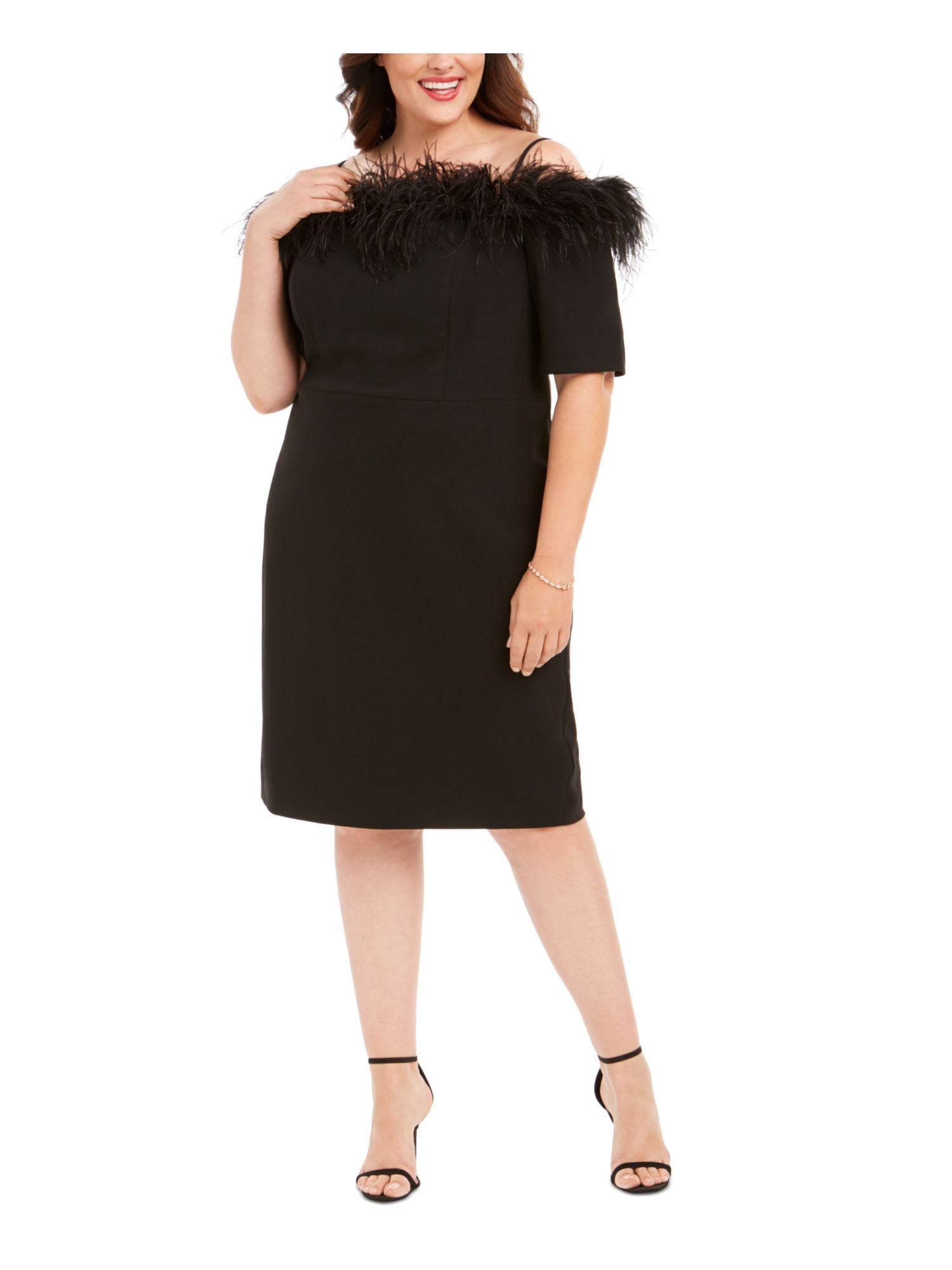 CALVIN KLEIN Womens Black Spaghetti Strap Sheath Evening Dress Plus 24W