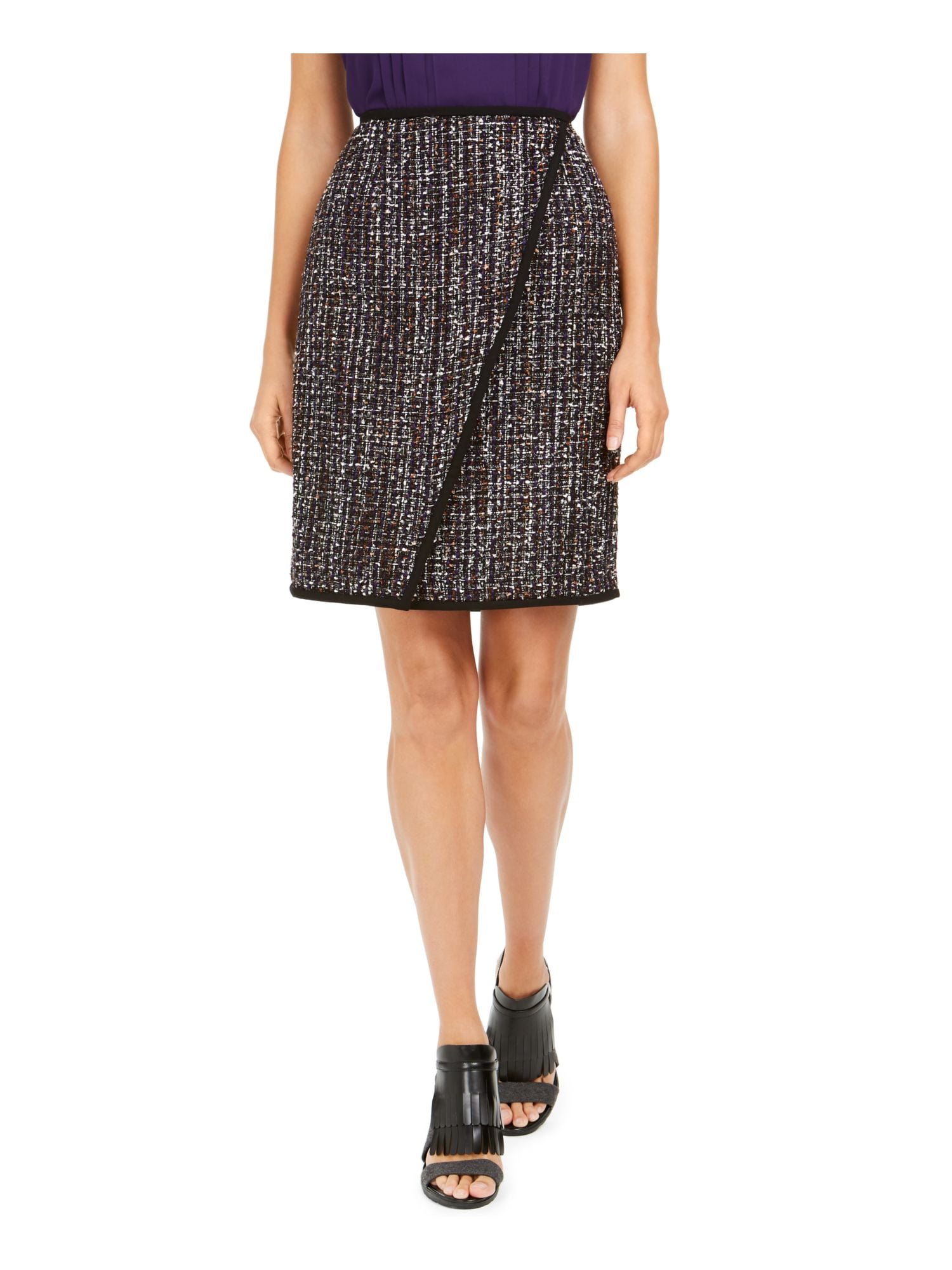 Womens Black Speckle Above The Knee Pencil Skirt Petites Size: 12P