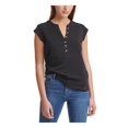 thumbnail image 1 of CALVIN KLEIN Womens Black Stretch Cap Sleeve Split Top S, 1 of 4