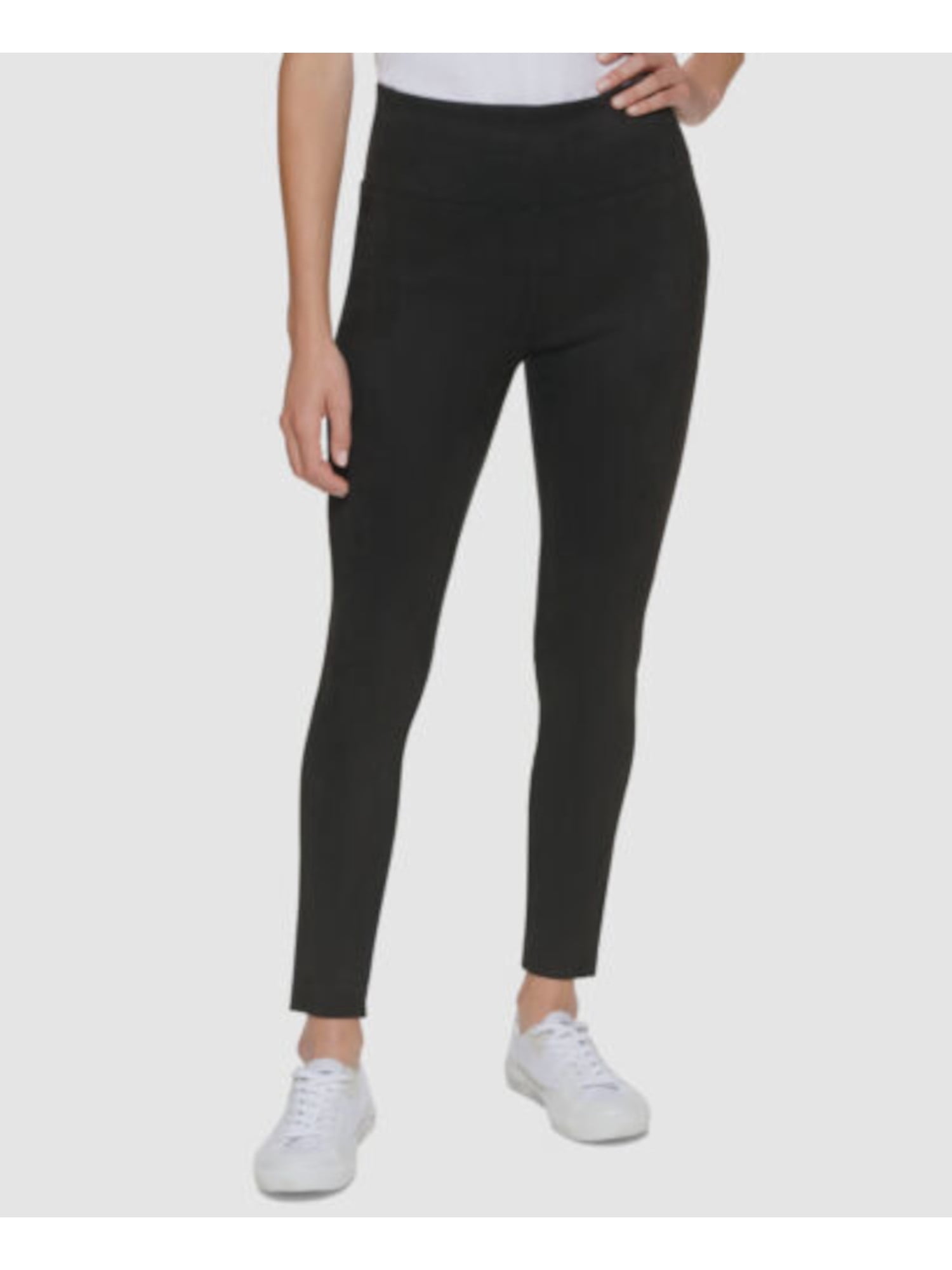 CALVIN KLEIN Womens Black Stretch Fitted Faux Suede Front Pull On