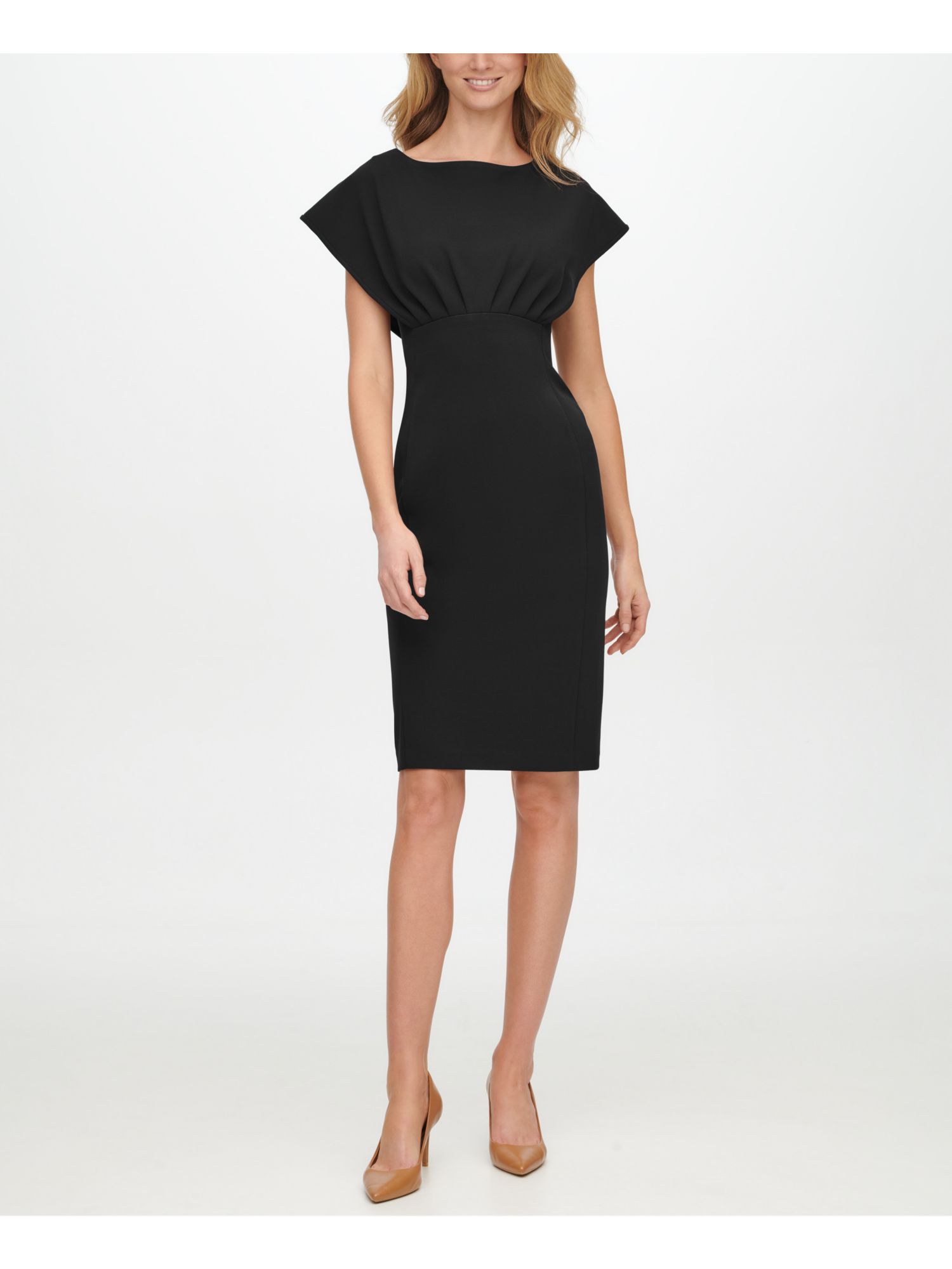 ANNE KLEIN Womens Zippered Floral Sleeveless Boat Neck Above The Knee Fit + Flare Dress main image 1