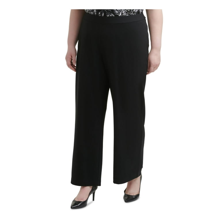 CALVIN KLEIN Womens Black Stretch Pocketed Pull-on Mid-rise Wear To Work  Straight leg Pants Plus 1X 