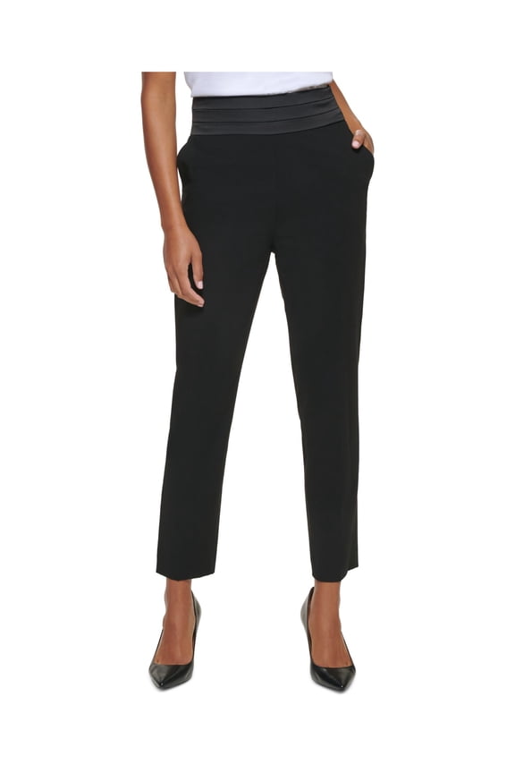 Womens Black Zippered Pocketed Pleated Slim Fit Straight Leg Evening High Waist Pants 12