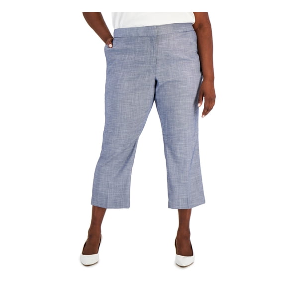 CALVIN KLEIN Womens Blue Zippered Pocketed Hook And Bar Closure Crop Wear To Work Wide Leg Pants Plus 24W
