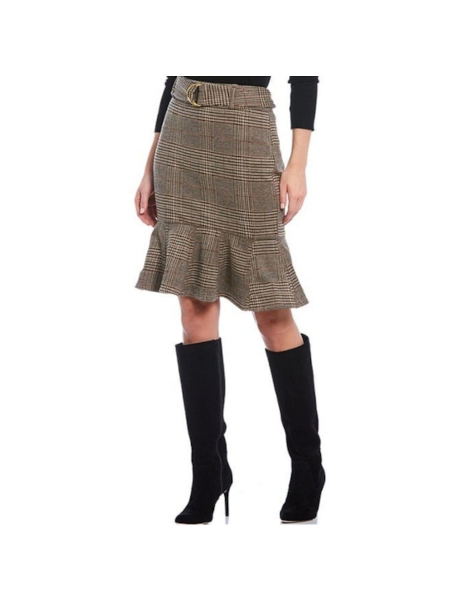 CALVIN KLEIN Womens Brown Belted Zippered Knee Length Wear To Work Peplum Skirt 4 Walmart