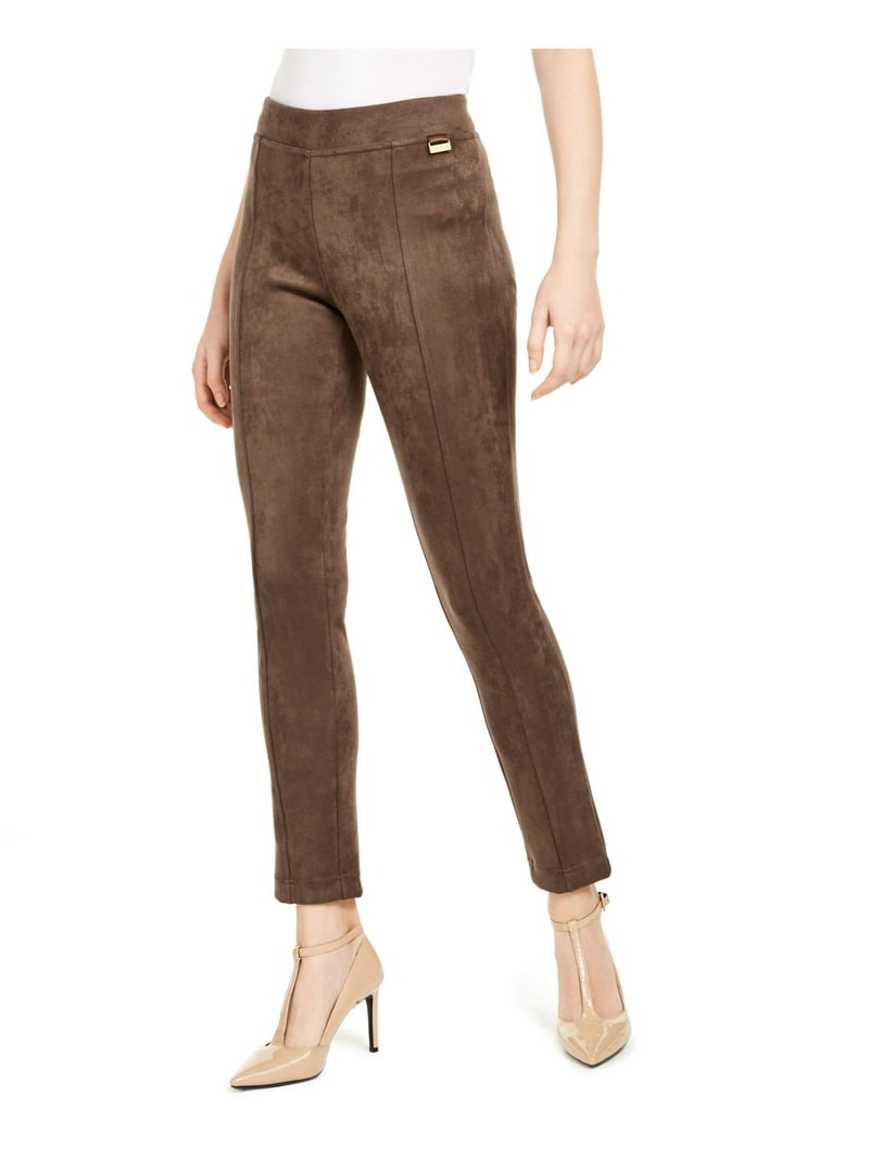 CALVIN KLEIN Womens Brown Faux Suede Wear To Work Pants XS