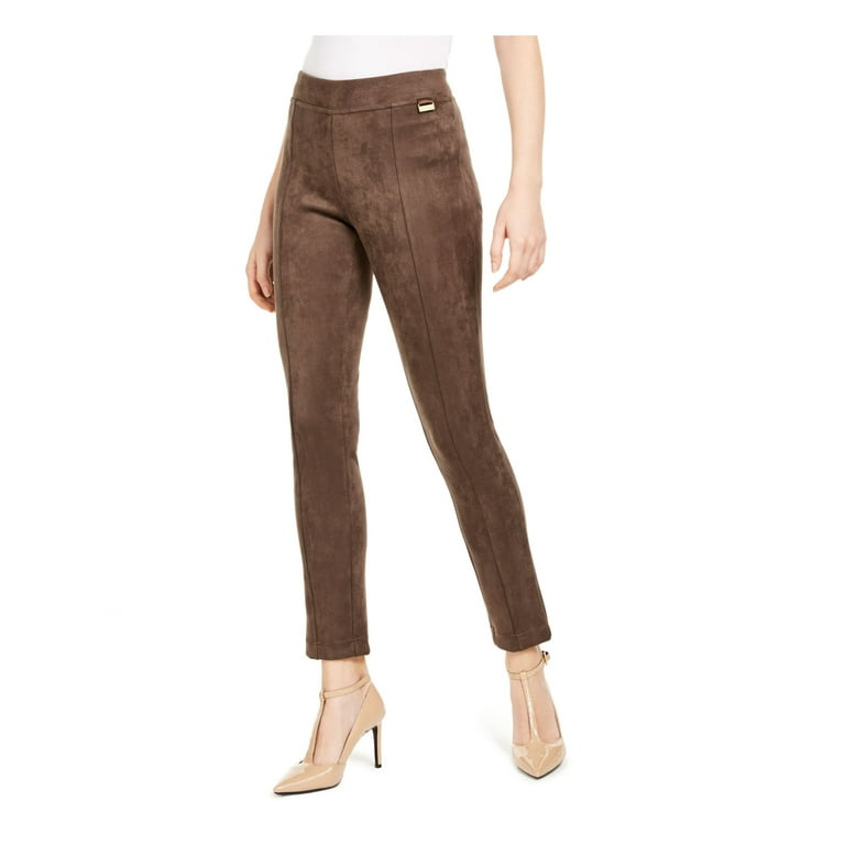 CALVIN KLEIN Womens Brown Faux Suede Wear To Work Pants XS