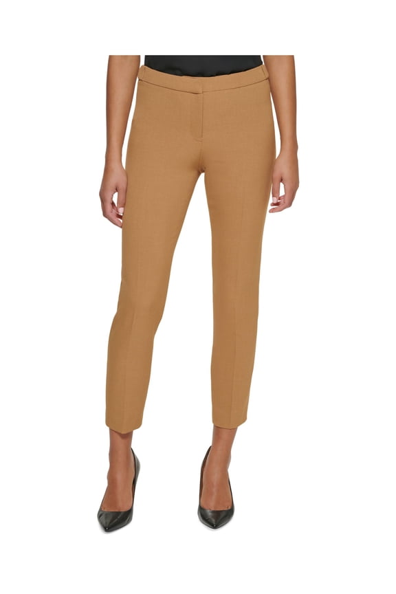 Womens Brown Zippered Pocketed Hook And Bar Closure Ankle Taper Straight leg Pants Petites 4P