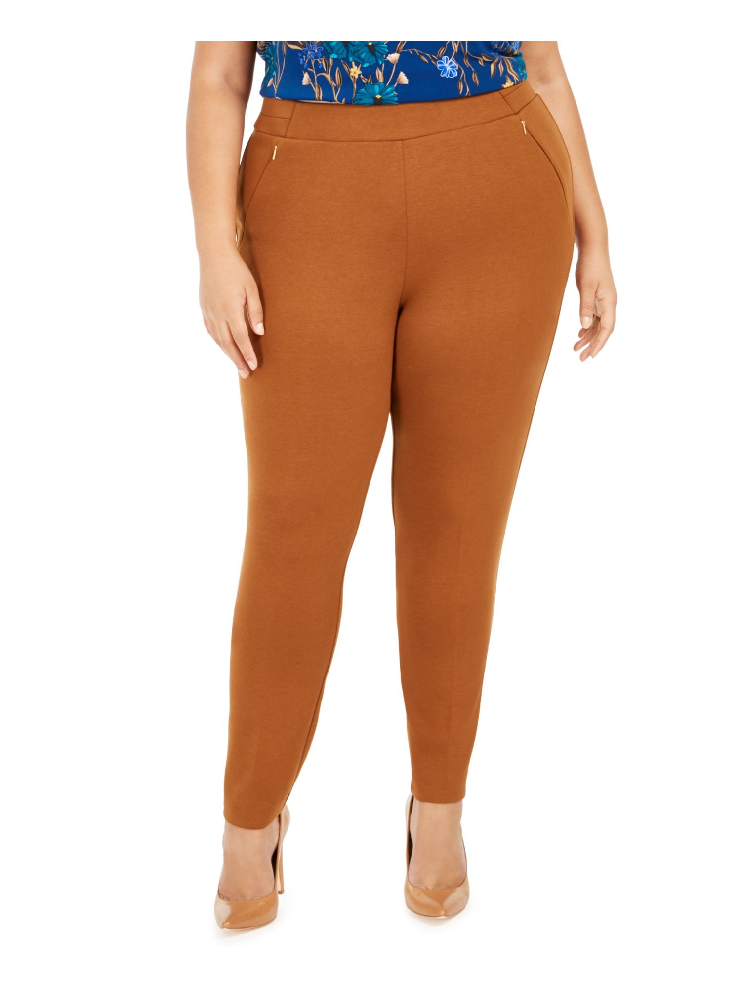 CALVIN KLEIN Womens Brown Zippered Pocketed Skinny Pants Plus 22W