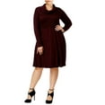 thumbnail image 1 of CALVIN KLEIN Womens Burgundy Long Sleeve Below The Knee Sheath Dress Plus 2X, 1 of 3