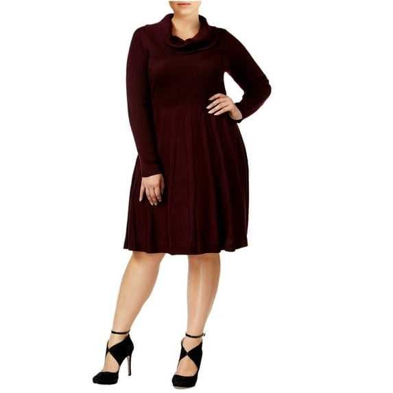 CALVIN KLEIN Womens Burgundy Long Sleeve Below The Knee Sheath Dress Plus 2X