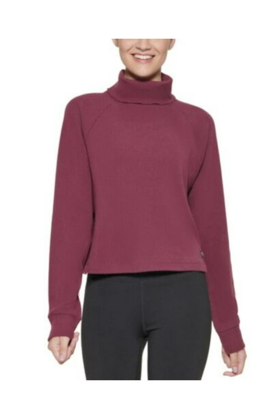 Womens Burgundy Ribbed Raglan Sleeve Turtle Neck Top L