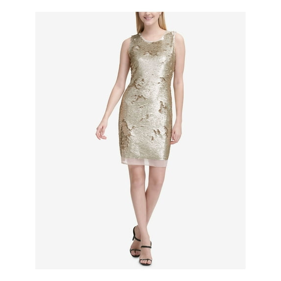 CALVIN KLEIN Womens Gold Sleeveless Above The Knee Sheath Party Dress Size: 12
