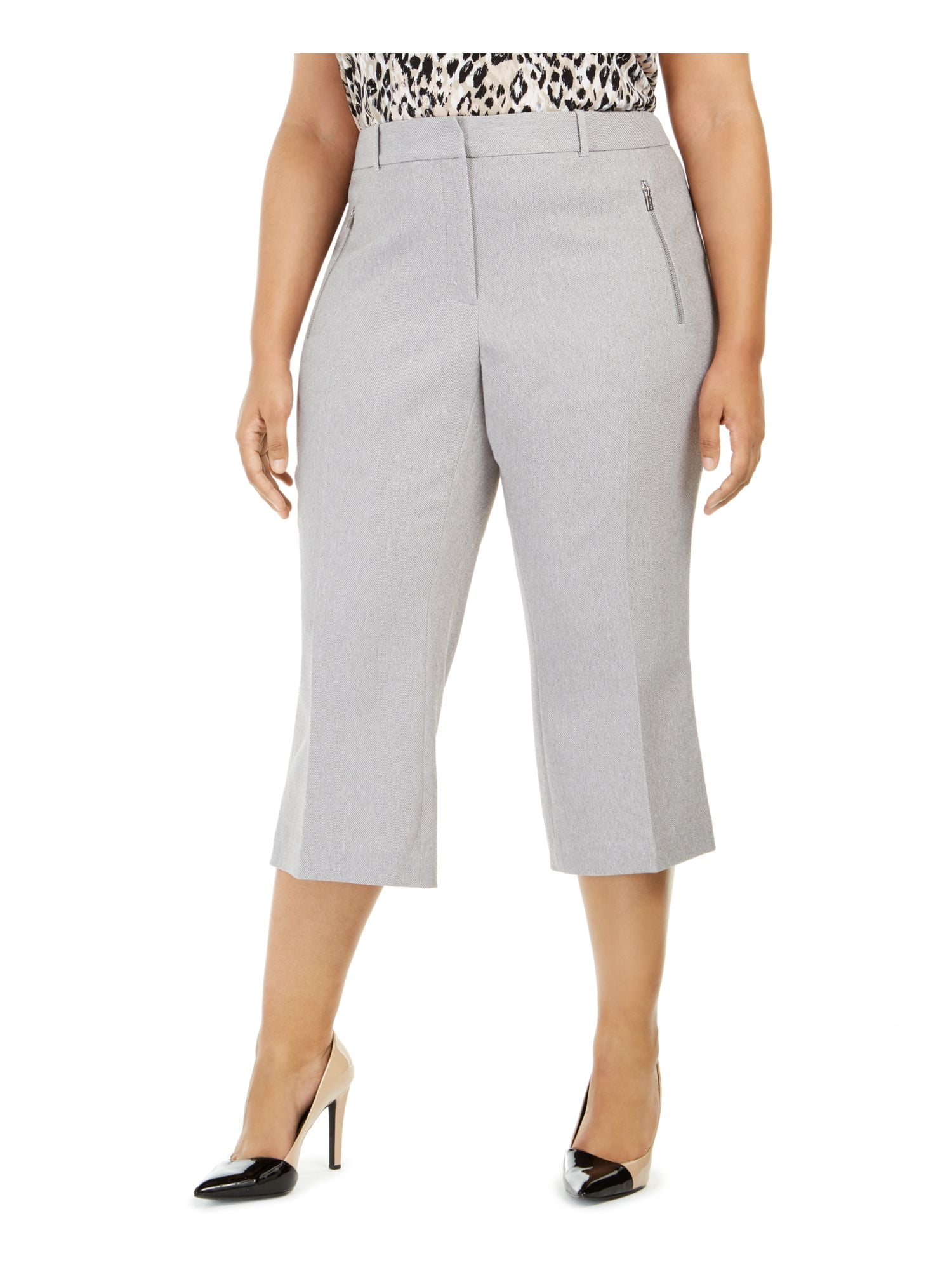 CALVIN KLEIN Womens Gray Herringbone Pants Plus Size: 18W Plus