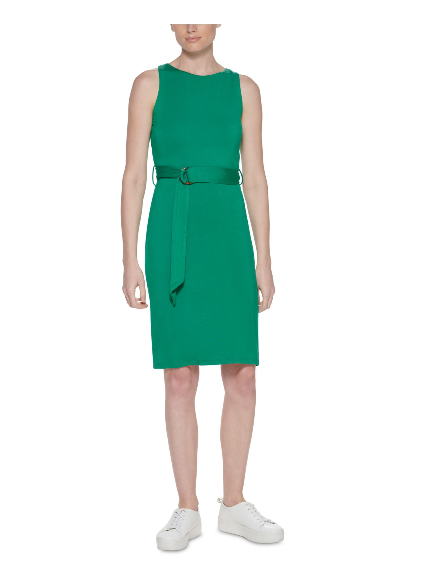 CALVIN KLEIN Womens Blue Stretch Belted Unlined Sleeveless Boat Neck Above The Knee Wear To Work Sheath Dress 10 Walmart