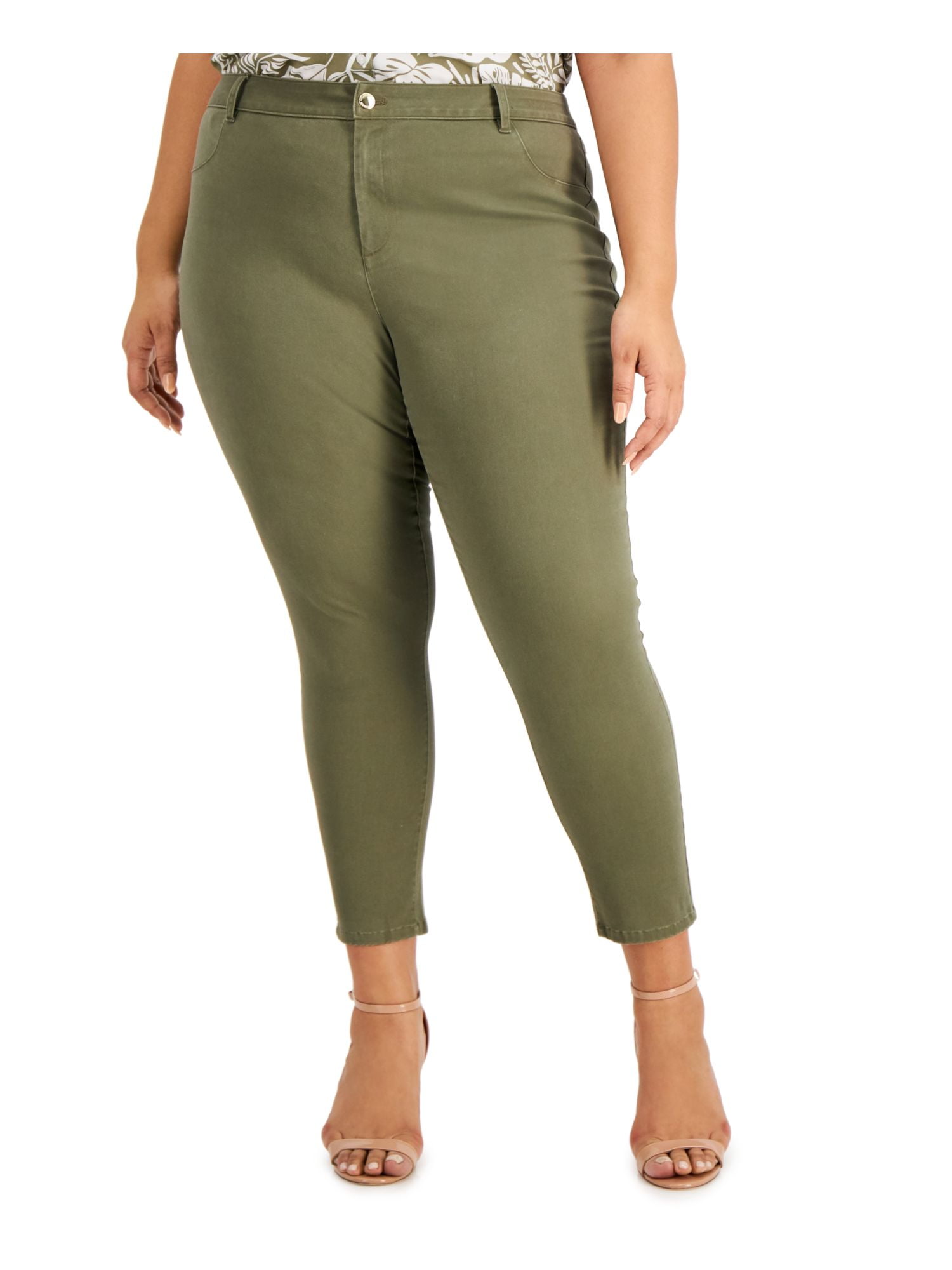 CALVIN KLEIN Womens Green Stretch Zippered Pocketed Mid Rise Slim