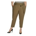 thumbnail image 1 of CALVIN KLEIN Womens Green Zippered Pocketed Pleated Tie Belt Wear To Work Straight leg Pants Plus 14W, 1 of 5