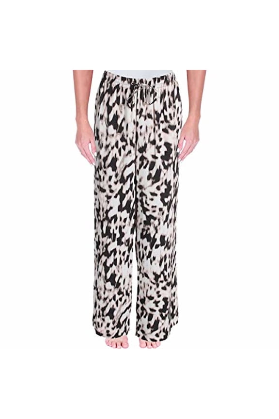 Womens Ivory Animal Print Wide Leg Wear To Work Pants Size: M