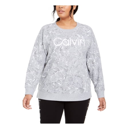 CALVIN KLEIN Womens Light Blue Active Wear Sweatshirt Plus Size: 1X