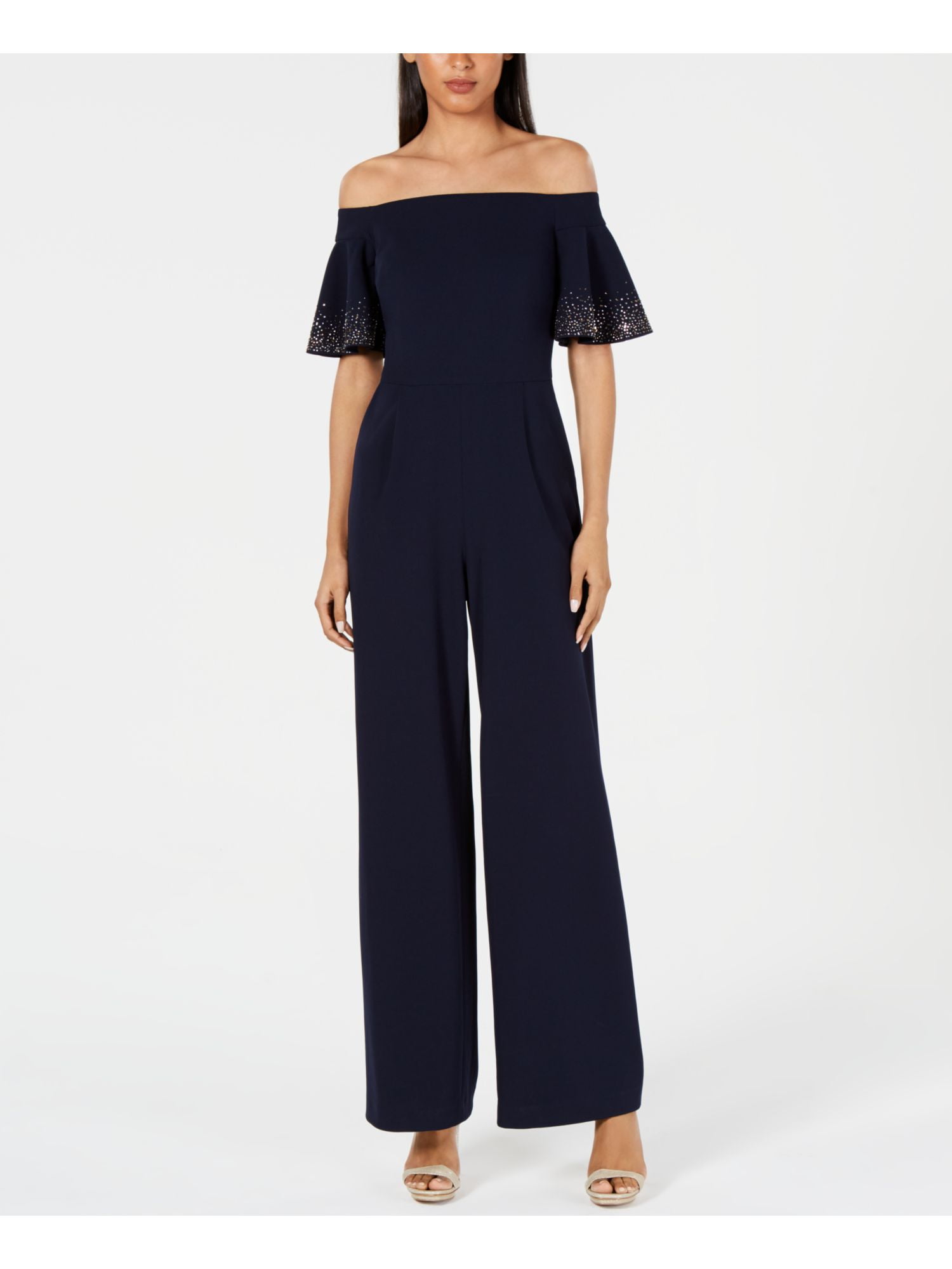 Navy blue sales off shoulder jumpsuit