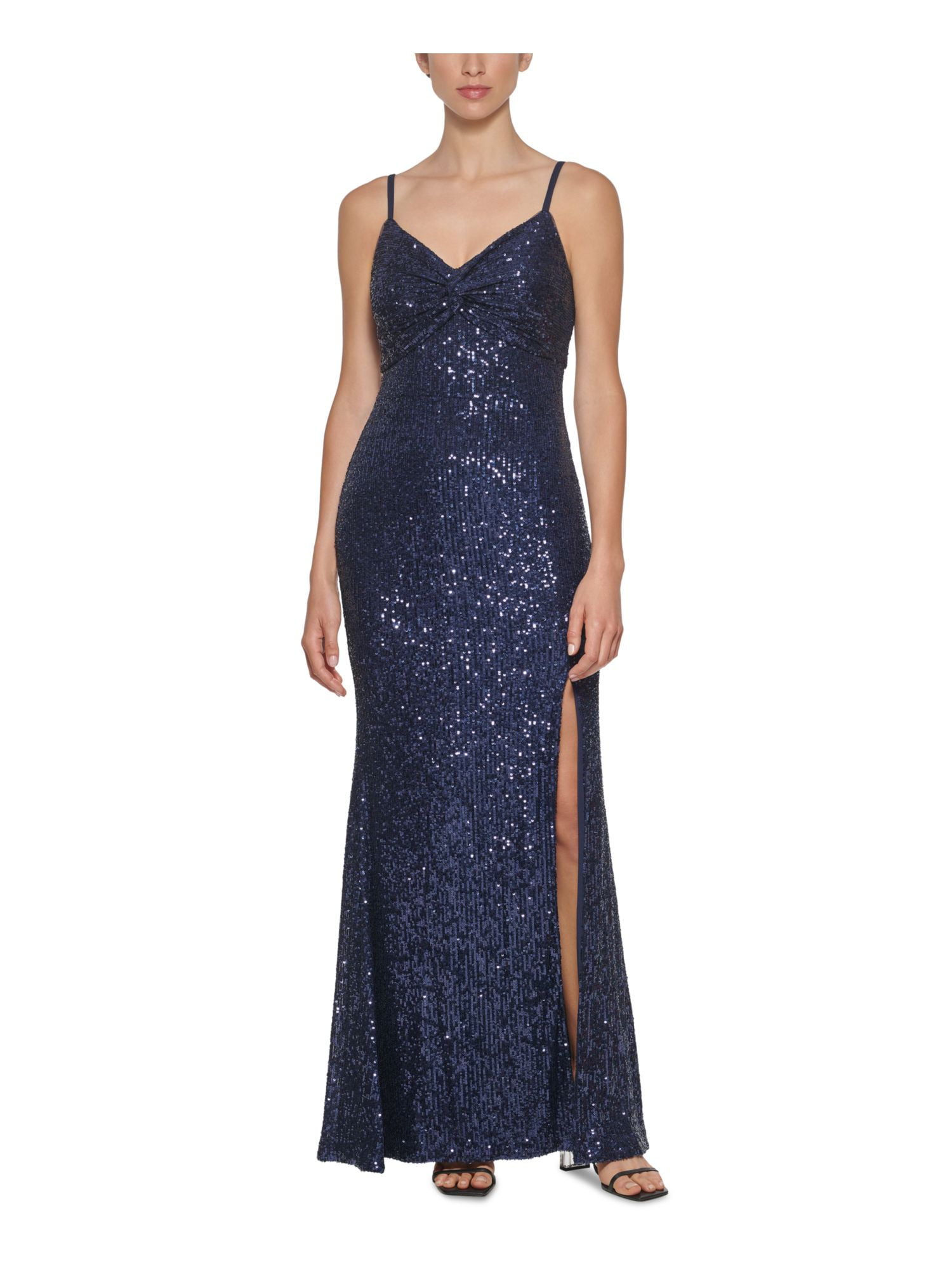CALVIN KLEIN Womens Navy Sequined Slitted Zippered Adjustable