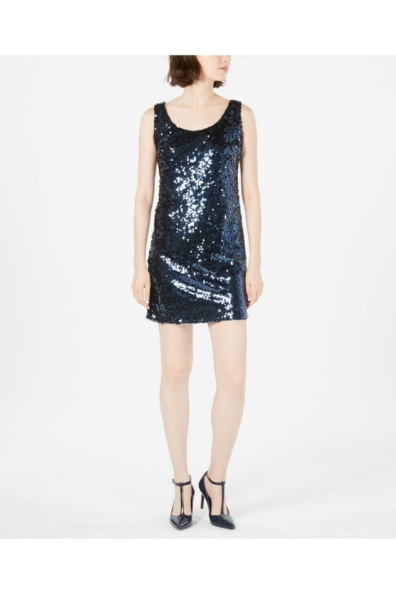 Womens Navy Sleeveless Scoop Neck Mini Shift Party Dress Size: 4