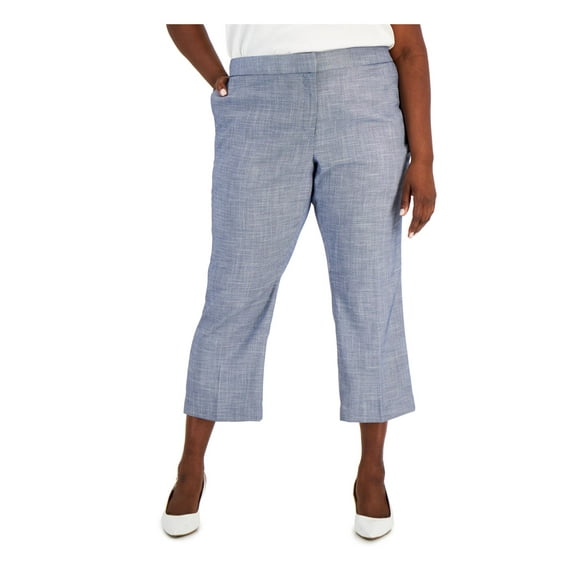 CALVIN KLEIN Womens Navy Zippered Pocketed Hook And Bar Closure Crop Wear To Work Wide Leg Pants Plus 20W