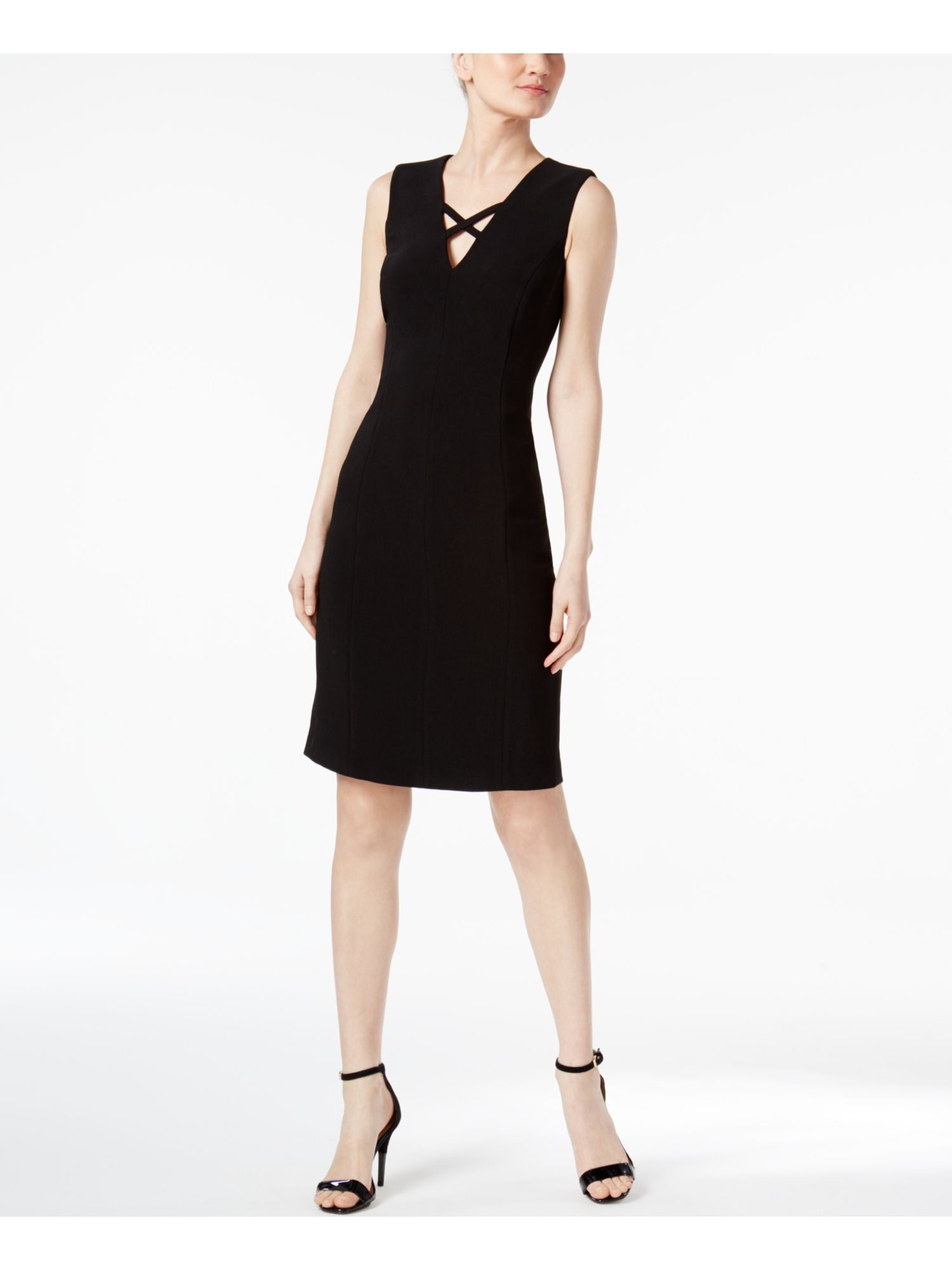 CALVIN KLEIN Womens New 1496 Black V Neck Sleeveless Shift Dress 8 B B
