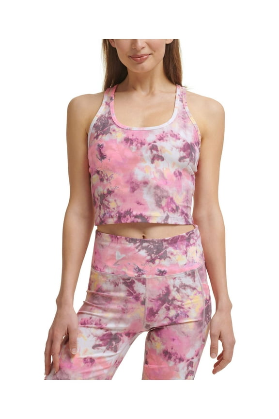 CALVIN KLEIN Womens Pink Moisture Wicking Racerback Cropped Quick Dry Stretch Printed Sleeveless Scoop Neck Active Wear Tank Top M
