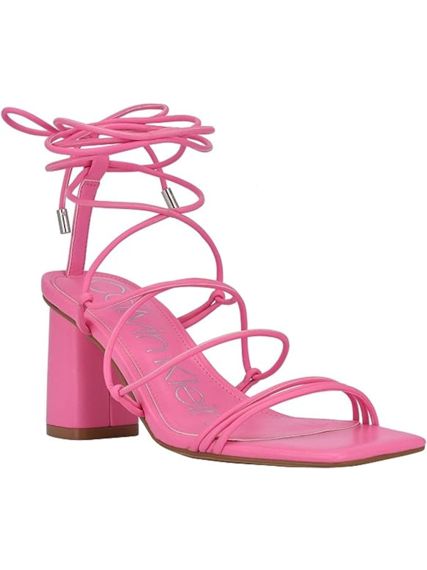 CALVIN KLEIN Womens Pink Padded Strappy Calista Square Toe Block Heel Lace Up Heeled Sandal 6.5 M Walmart