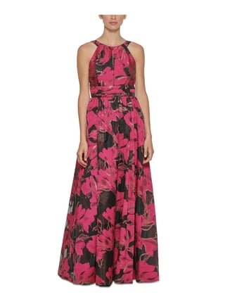 Calvin klein pearl neck ruffle hotsell draped evening gown